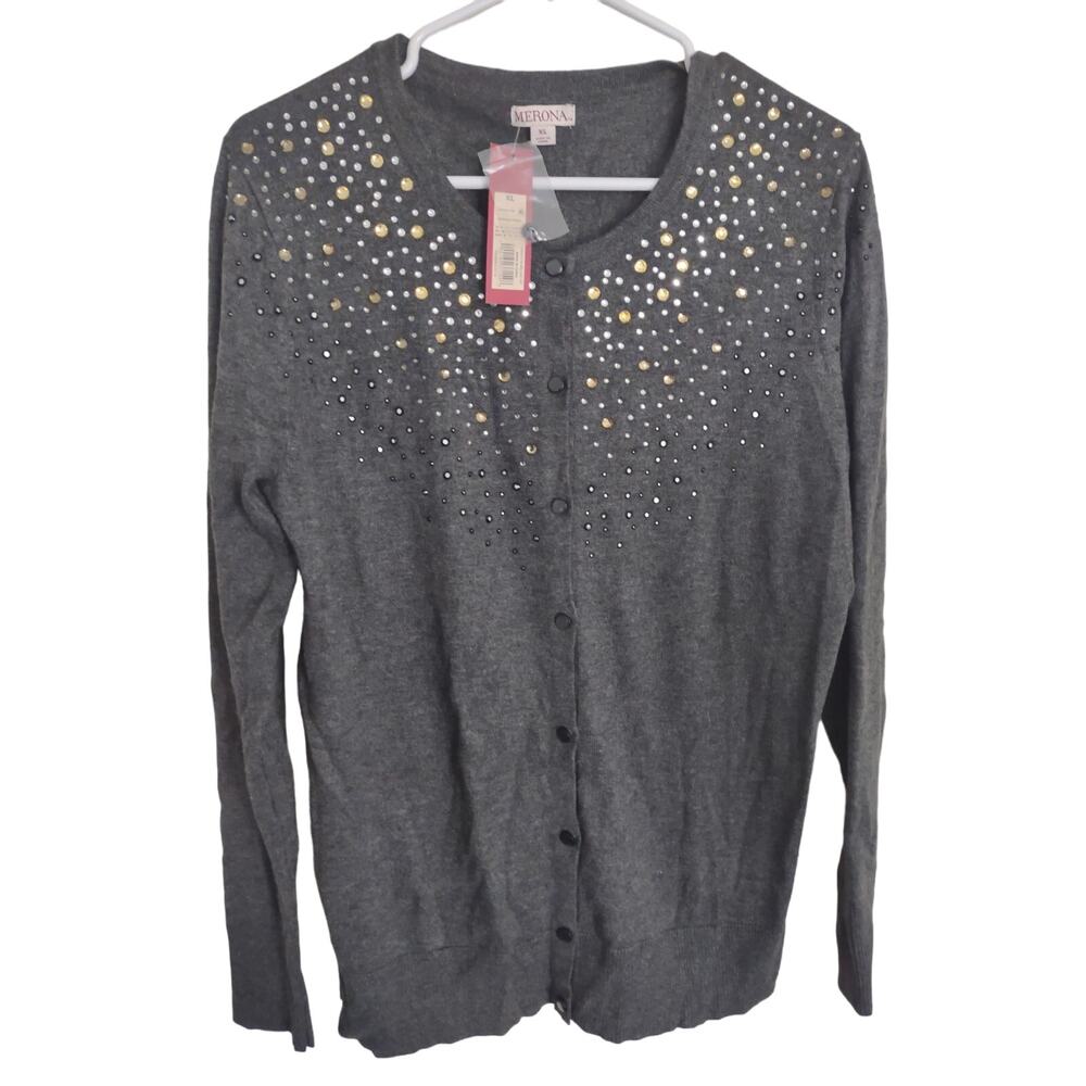NWOT Merona Gray Cardigan with Mixed Metallic Studs